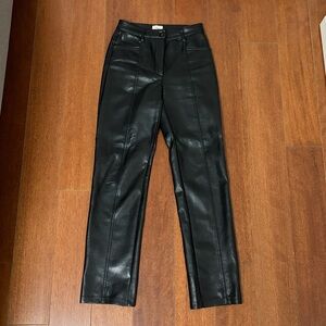Elegant Black Straight Leg Women's leather pants